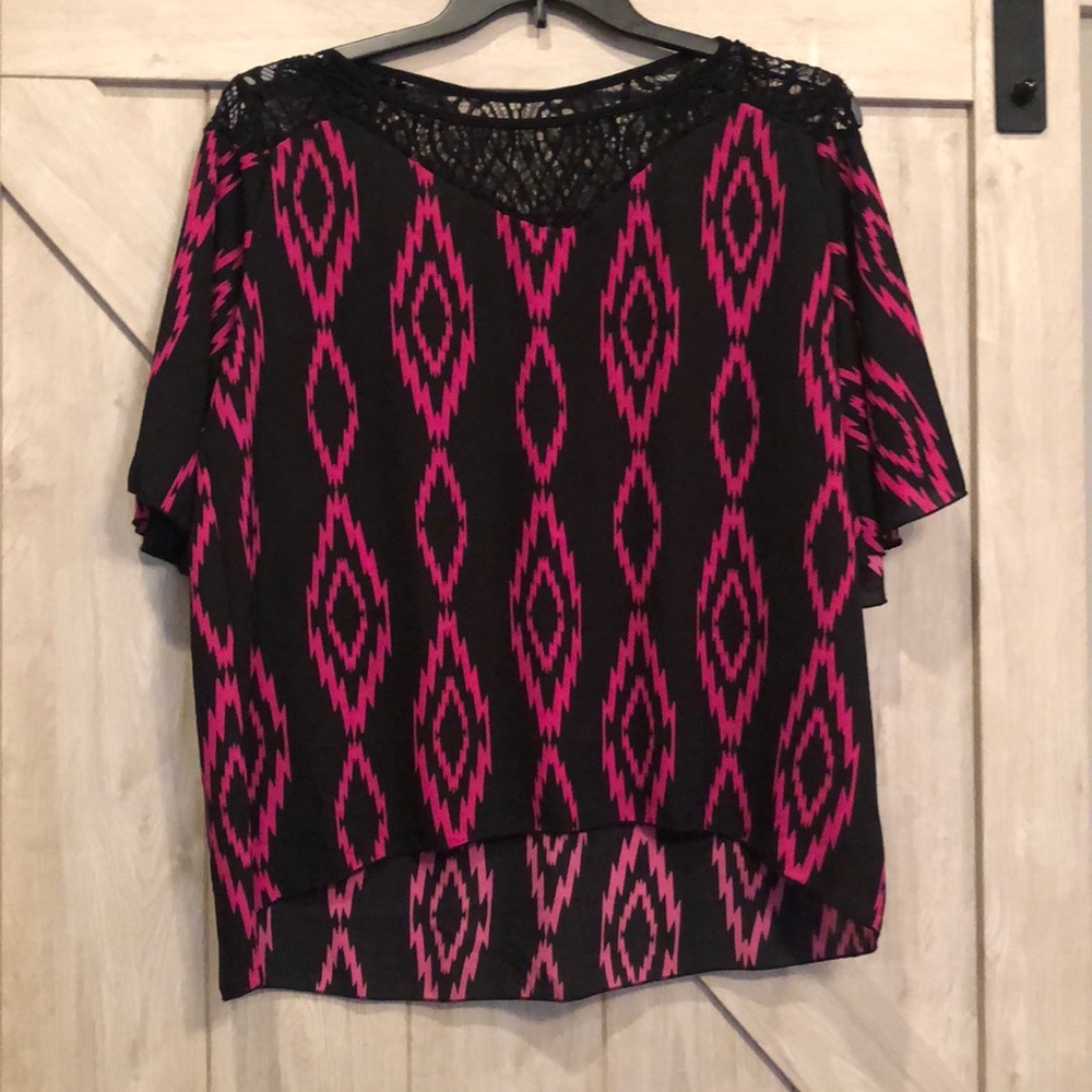 Black and Magenta Blouse with Black lace